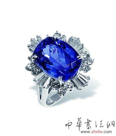 蓝宝石镶钻铂金戒指
