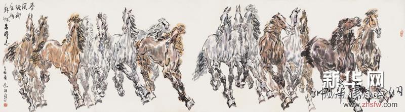作品名称：春风梳柳展翅抒怀 创作时间：2011春  尺寸：96x350