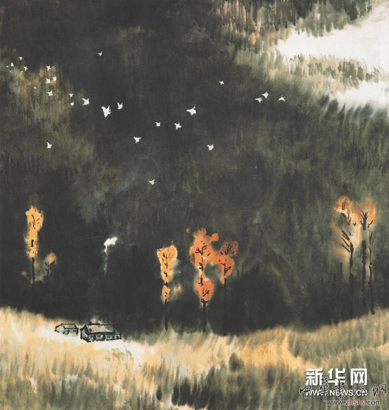 秋山暮霭 国画