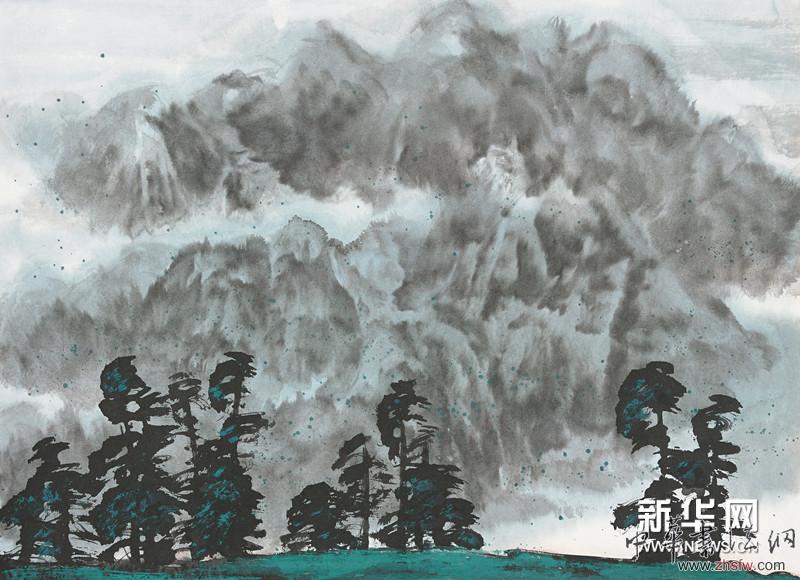 满山烟雨半岭风 45×33cm 国画