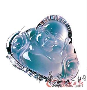 白金镶嵌冰种翡翠佛像