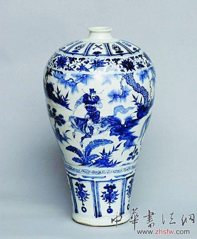 元青花萧何月下追韩信图梅瓶