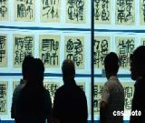 郑州市民在观看著名书法家张万庆的书法作品